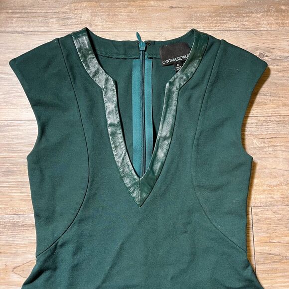 Cynthia Rowley Vintage Dress XS 0 V Neck Green Leather Cap Sleeve - Picture 3 of 7